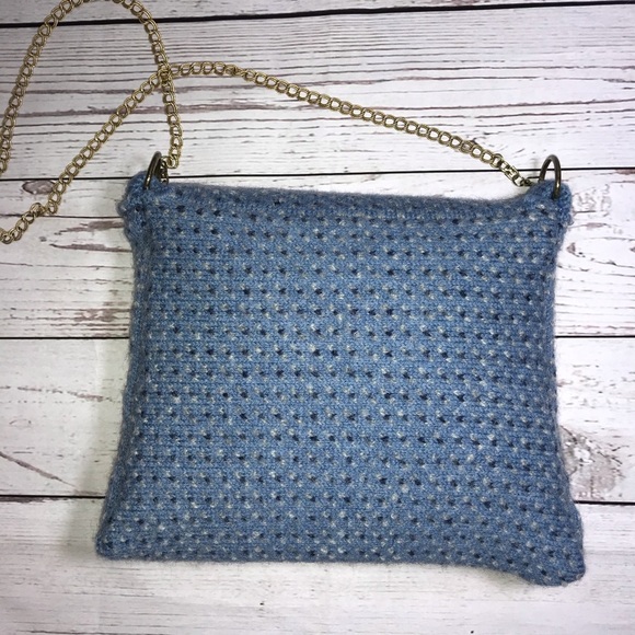 Vintage Handmade Blue Wool Sweater Shoulder Bag Purse - Picture 4 of 9